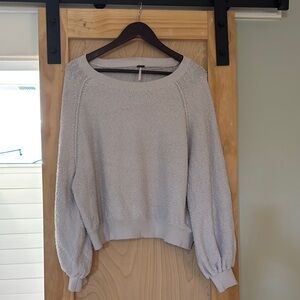 Free People Gray Crew Neck Sweater with Balloon Sleeves